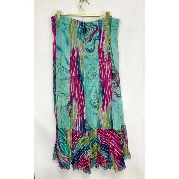 Anu Womens Multicolor Abstract Ruffle Skirt Size Small - Picture 2 of 8